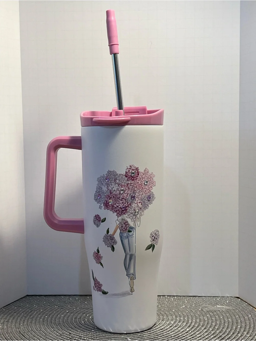 Wellness 40oz Double Wall Stainless Steel Tumbler W/Girl Holding Bouquet - NWT**